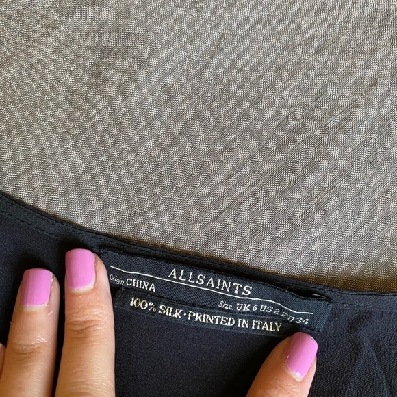 Allsaints Women’s Riviera ochre Dress Multi Colored Silk Side Ruched MIDI Dress - Picture 6 of 9